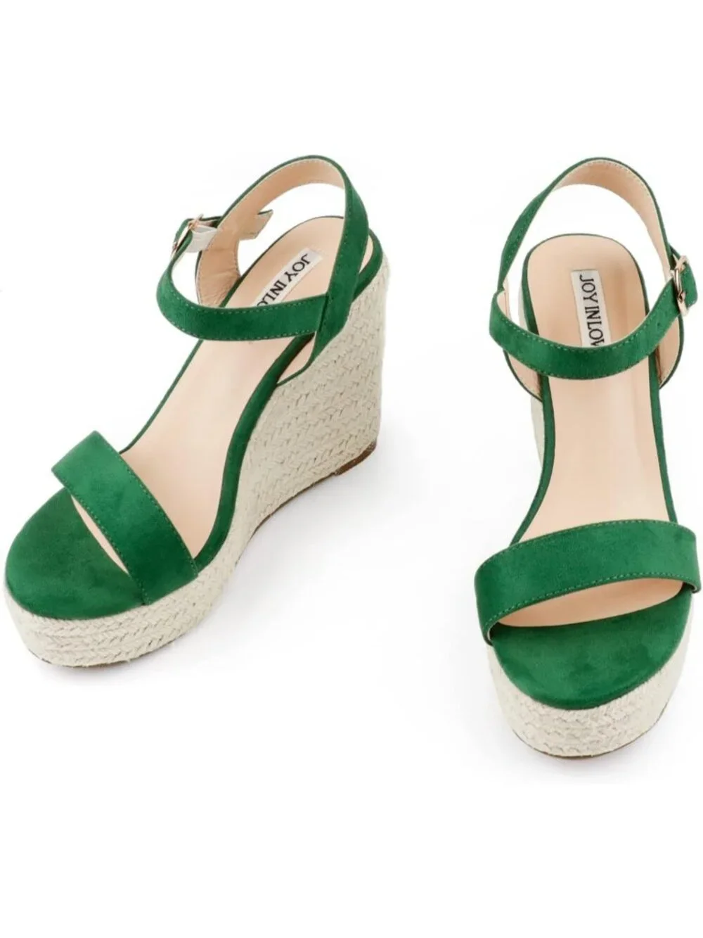 Women's Green Espadrille Wedge Sandals Platform Ankle Strap Open Toe Heels